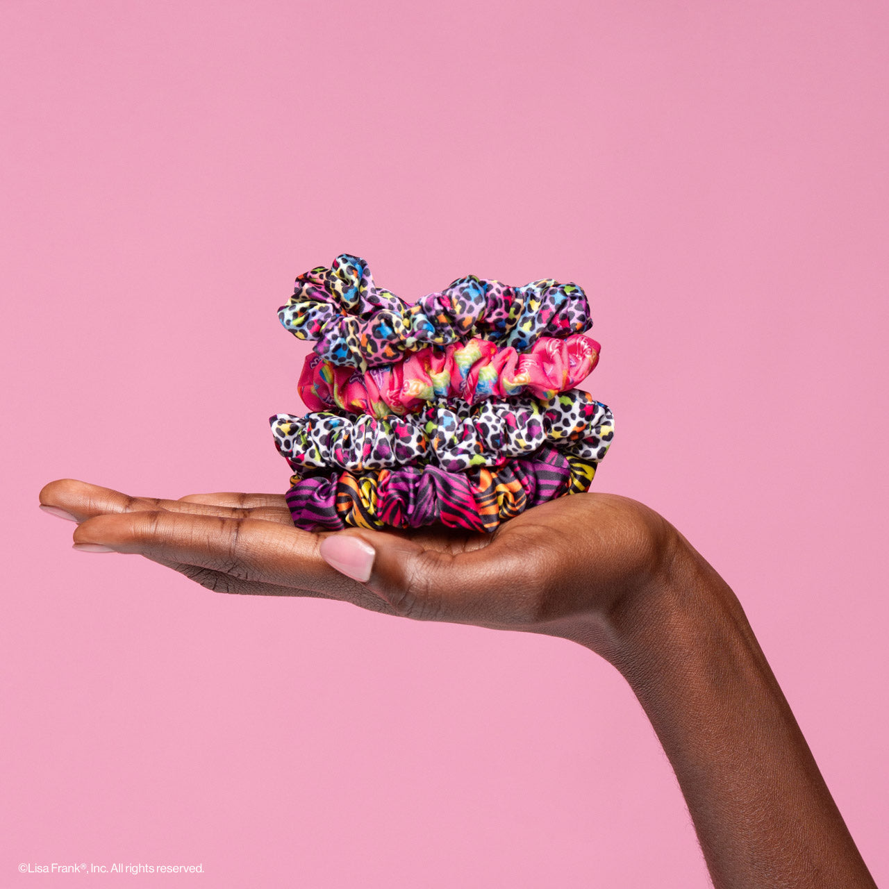 kitsch-x-lisa-frank-ruched-satin-scrunchies-rainbow-leopard-4er-set image 3