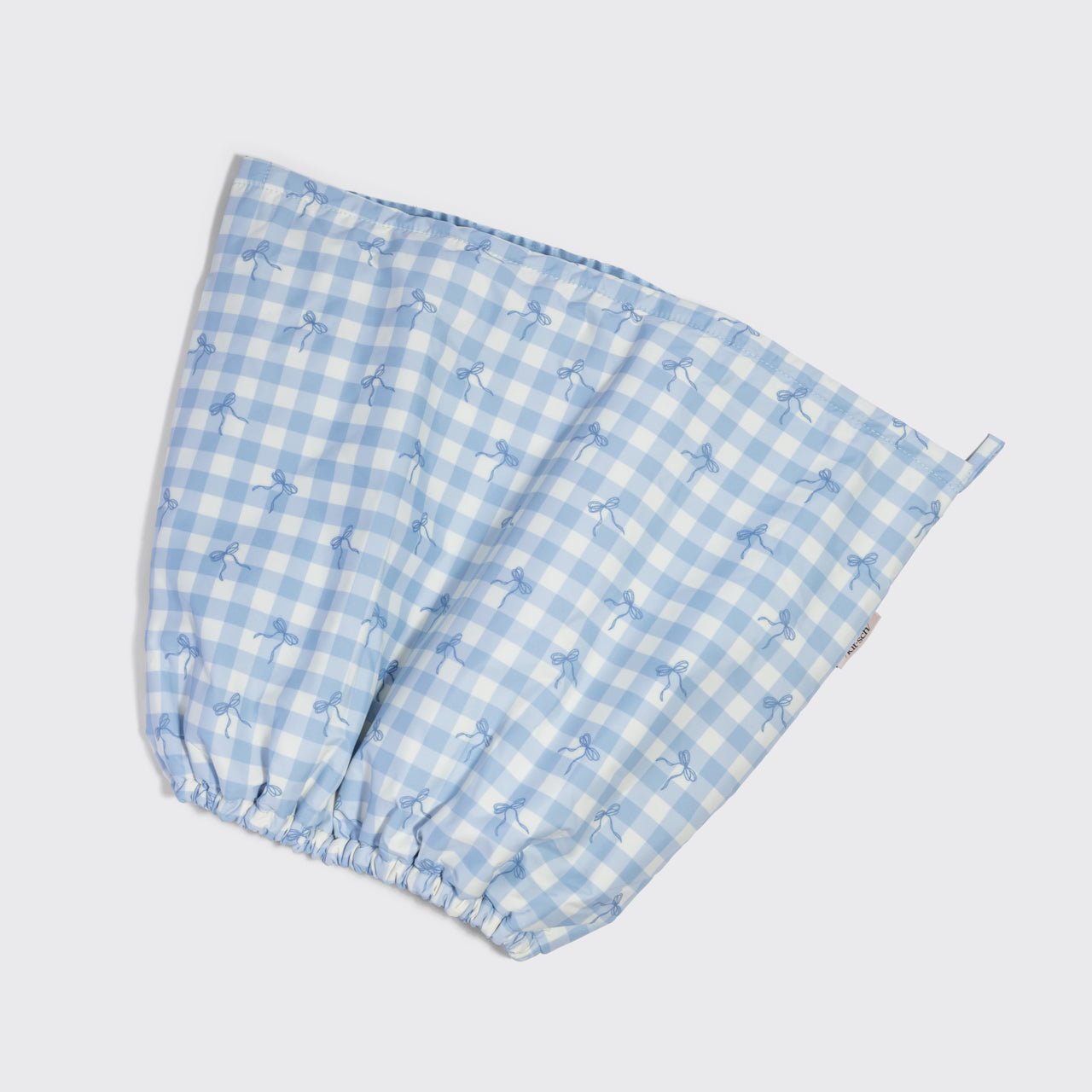 kitsch-gingham-blue-satin-lined-flexi-shower-cap-extra-weite-duschhaube image 6