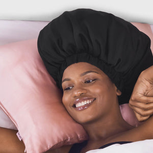 kitsch-black-satin-bonnet-xl-verstellbare-satin-haubenkappe-schwarz image 7