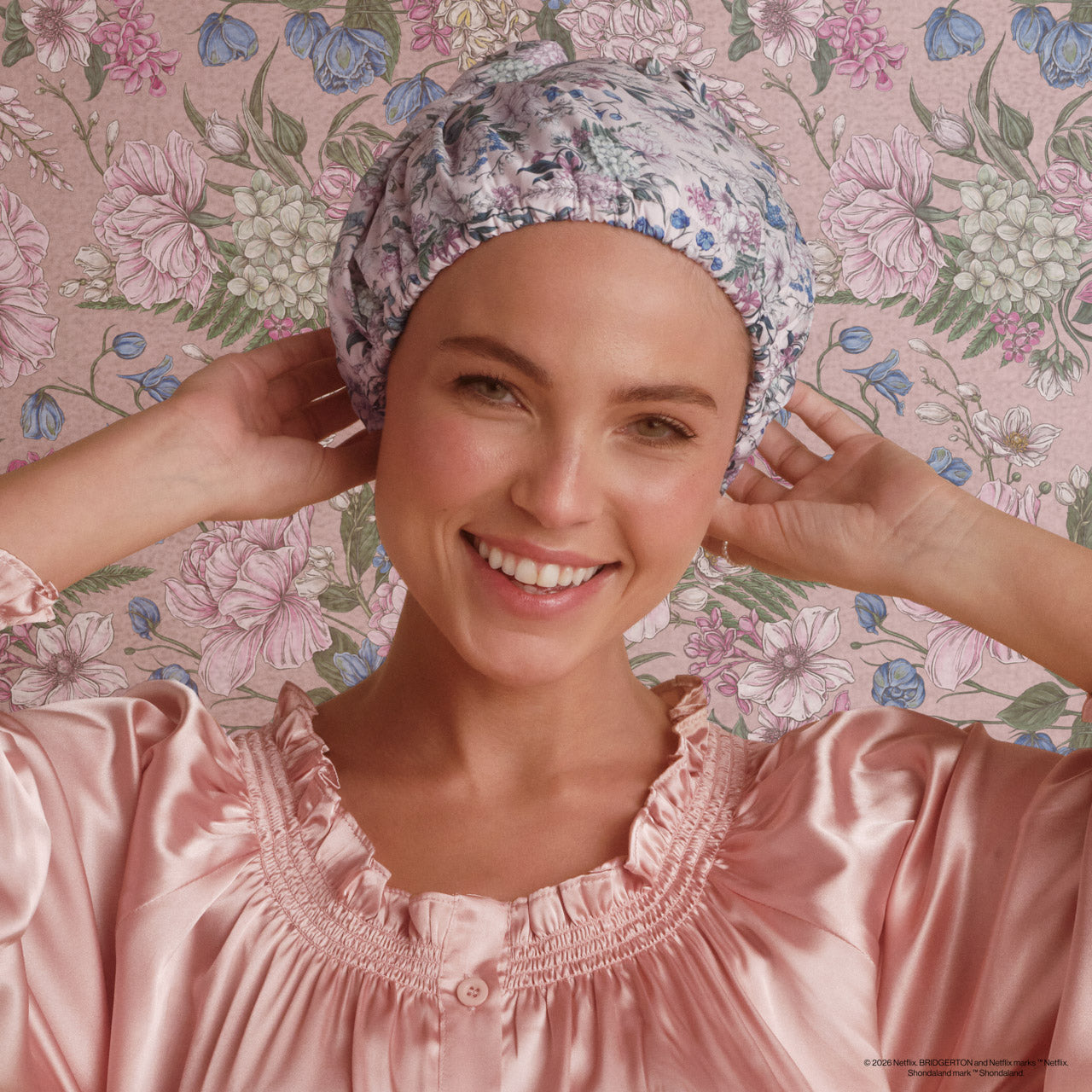 kitsch-x-bridgerton-satin-lined-flexi-shower-cap-wisteria image 3