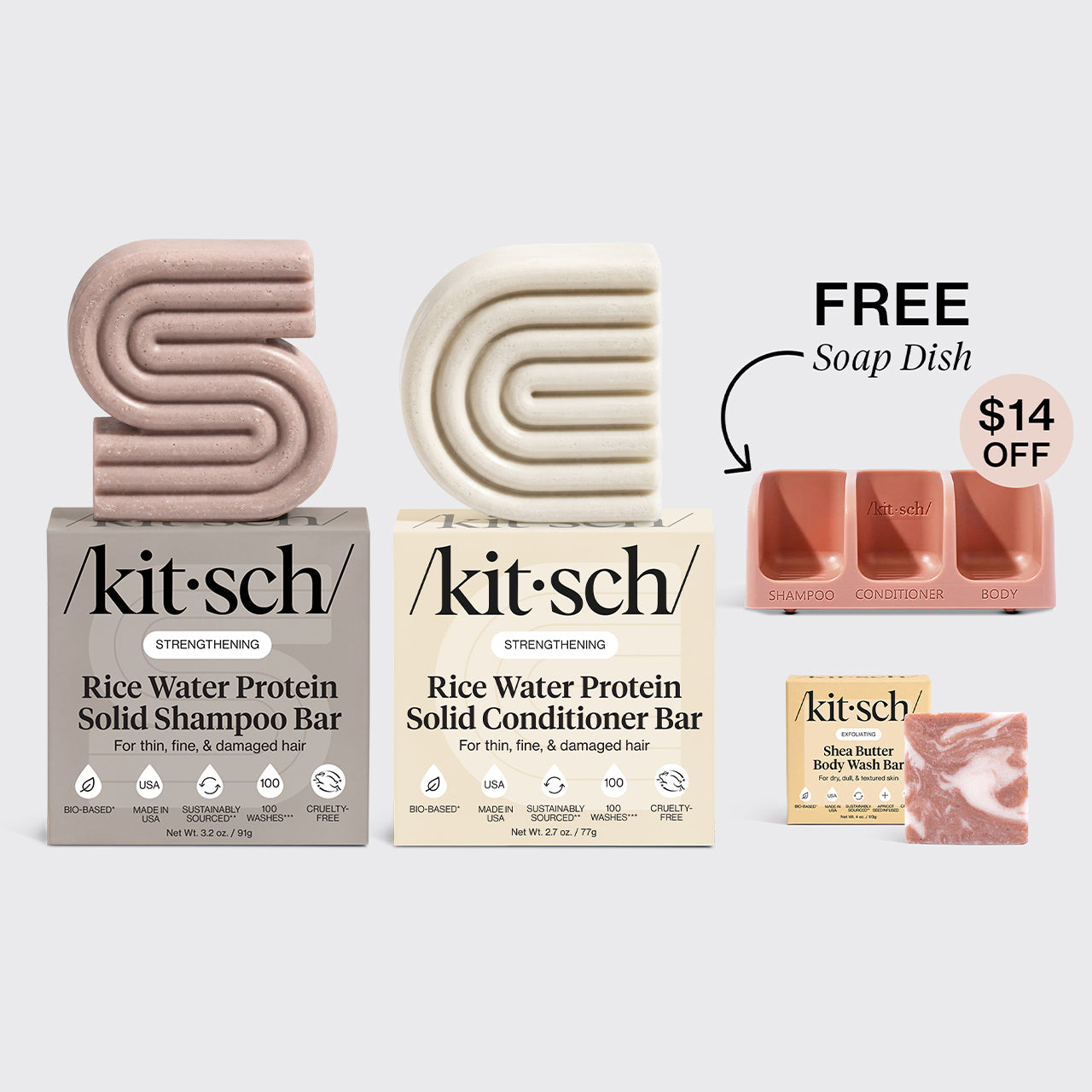 kitsch-strengthening-rice-water-terracotta-self-draining-soap-dish-bundle-shampo image 2