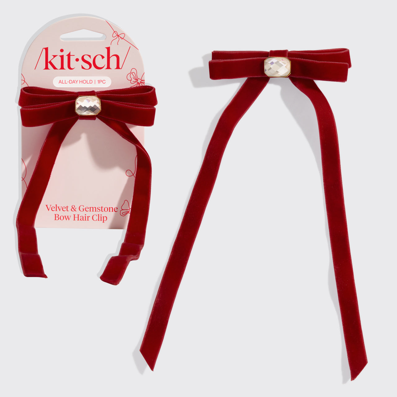 kitsch-velvet-gemstone-bow-haarclip-rot image 2