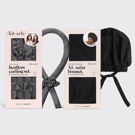 kitsch-charcoal-black-nighttime-blowout-routine-heatless-locken-set-mit-satin-bo image 1