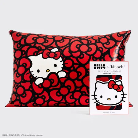 kitsch-x-hello-kitty-satin-kopfkissenbezug-kitty-bathes-in-a-sea-of-bows-standar image 1