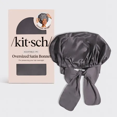 kitsch-charcoal-oversized-satin-bonnet-satin-schlafhaube image 1