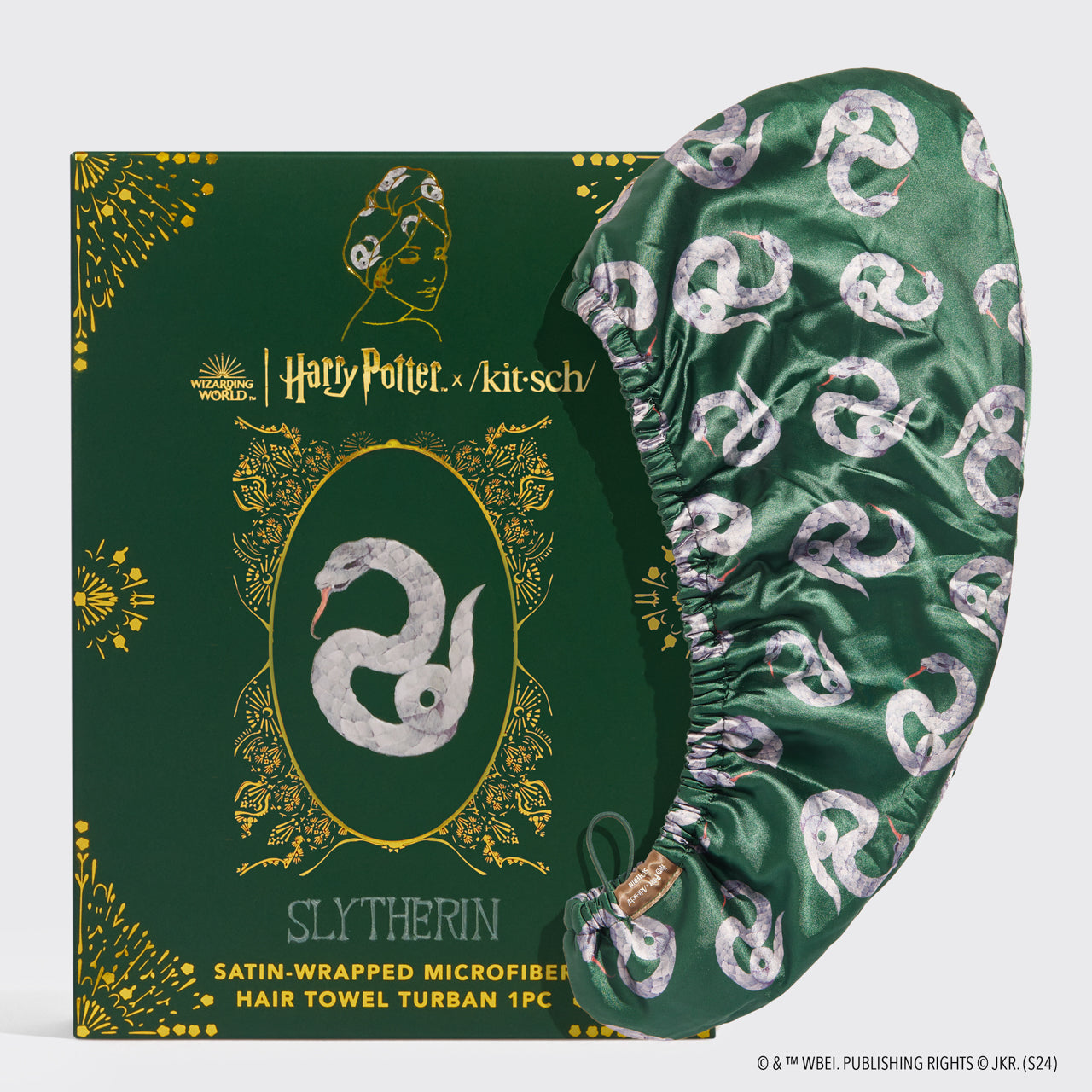 kitsch-x-harry-potter-satin-wrapped-haartuch-slytherin-haarturban image 2