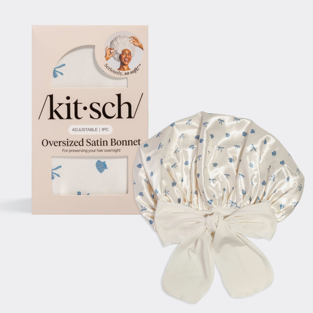 kitsch-pearlized-cream-coastal-blue-print-oversized-satin-bonnet-satin-schlafhau image 2