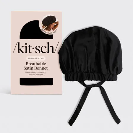 kitsch-black-satin-bonnet-xl-verstellbare-satin-haubenkappe-schwarz image 1