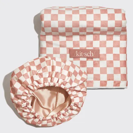 kitsch-satin-lined-flexi-shower-cap-xl-hair-towel-bundle image 1