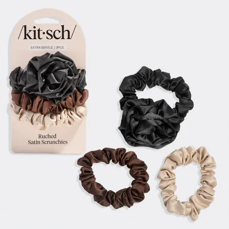 kitsch-black-rosette-ruched-satin-scrunchie-haargummi-schwarz image 1