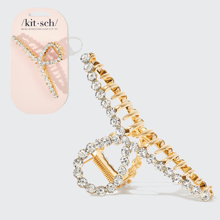kitsch-gold-metal-rhinestone-loop-claw-clip-haarklammer image 1