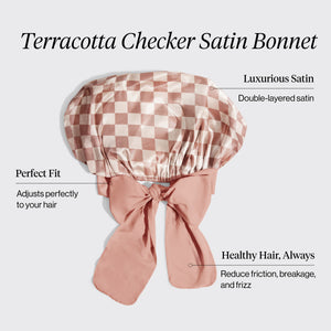 kitsch-terracotta-checker-oversized-satin-bonnet-satin-haube-karomuster image 2