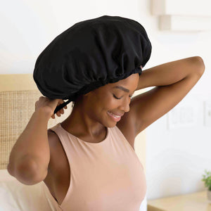 kitsch-black-satin-bonnet-xl-verstellbare-satin-haubenkappe-schwarz image 8