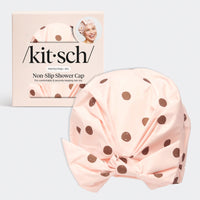 kitsch-blush-dot-shower-cap-duschhaube-pink-gold-punkte image 6