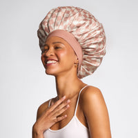 kitsch-terracotta-checker-oversized-satin-bonnet-satin-haube-karomuster image 4