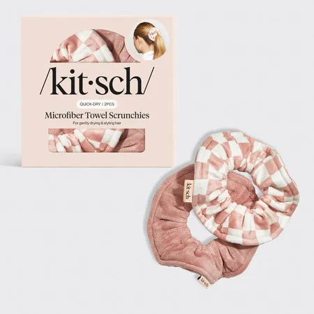 kitsch-terracotta-checker-microfiber-towel-scrunchies-2er-set image 1