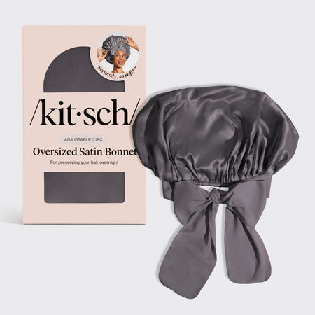 kitsch-charcoal-oversized-satin-bonnet-satin-schlafhaube image 1