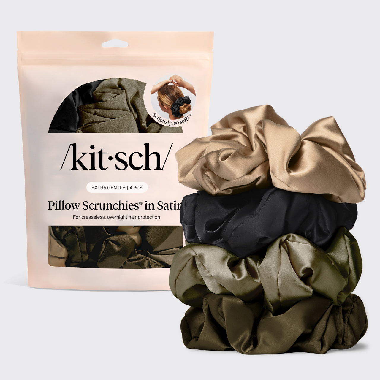 kitsch-black-satin-pillow-scrunchies-4er-set-satin-haargummis image 2
