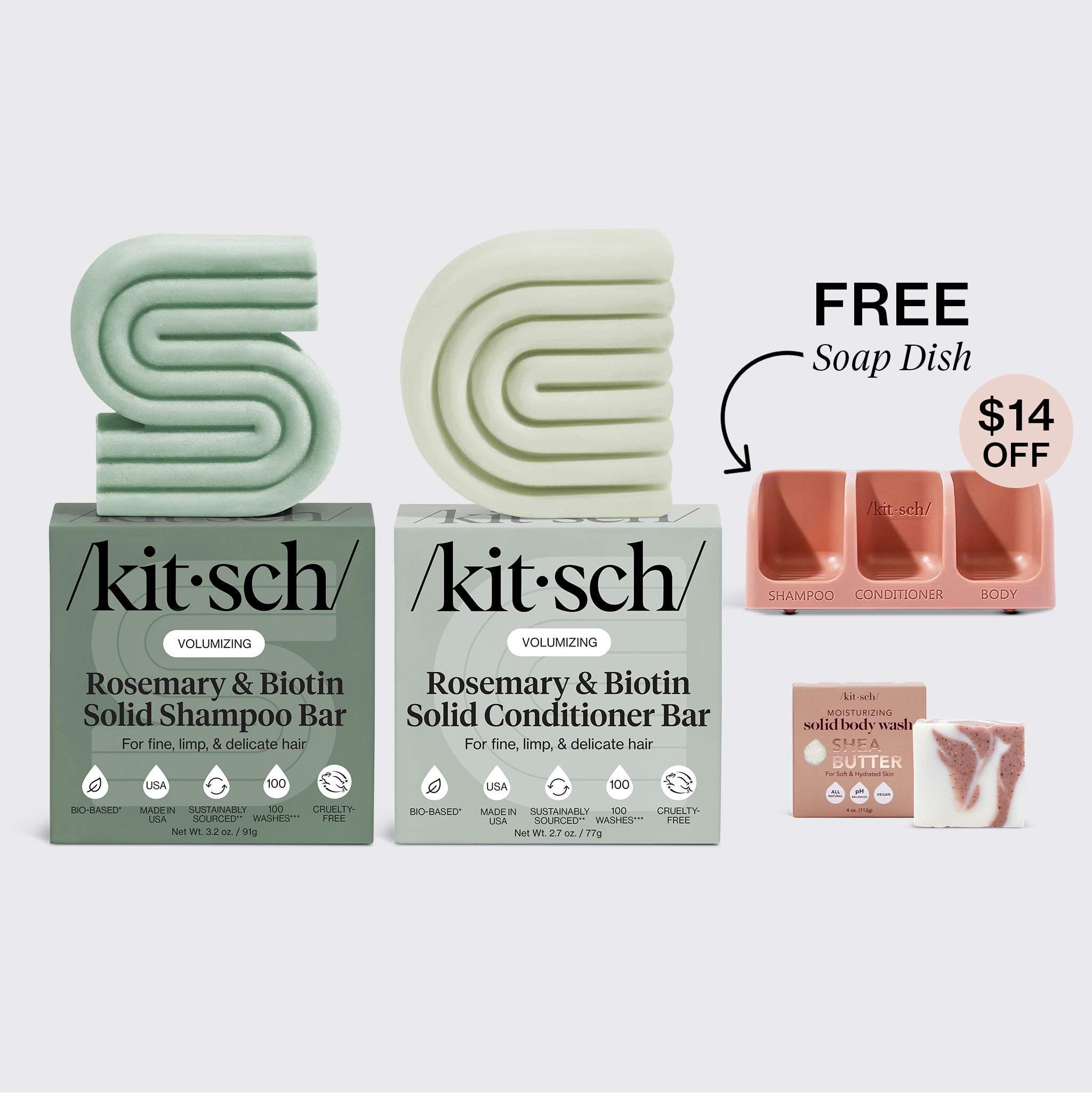 kitsch-build-your-own-self-draining-soap-dish-bundle-shampoo-bar-conditioner-bar image 3