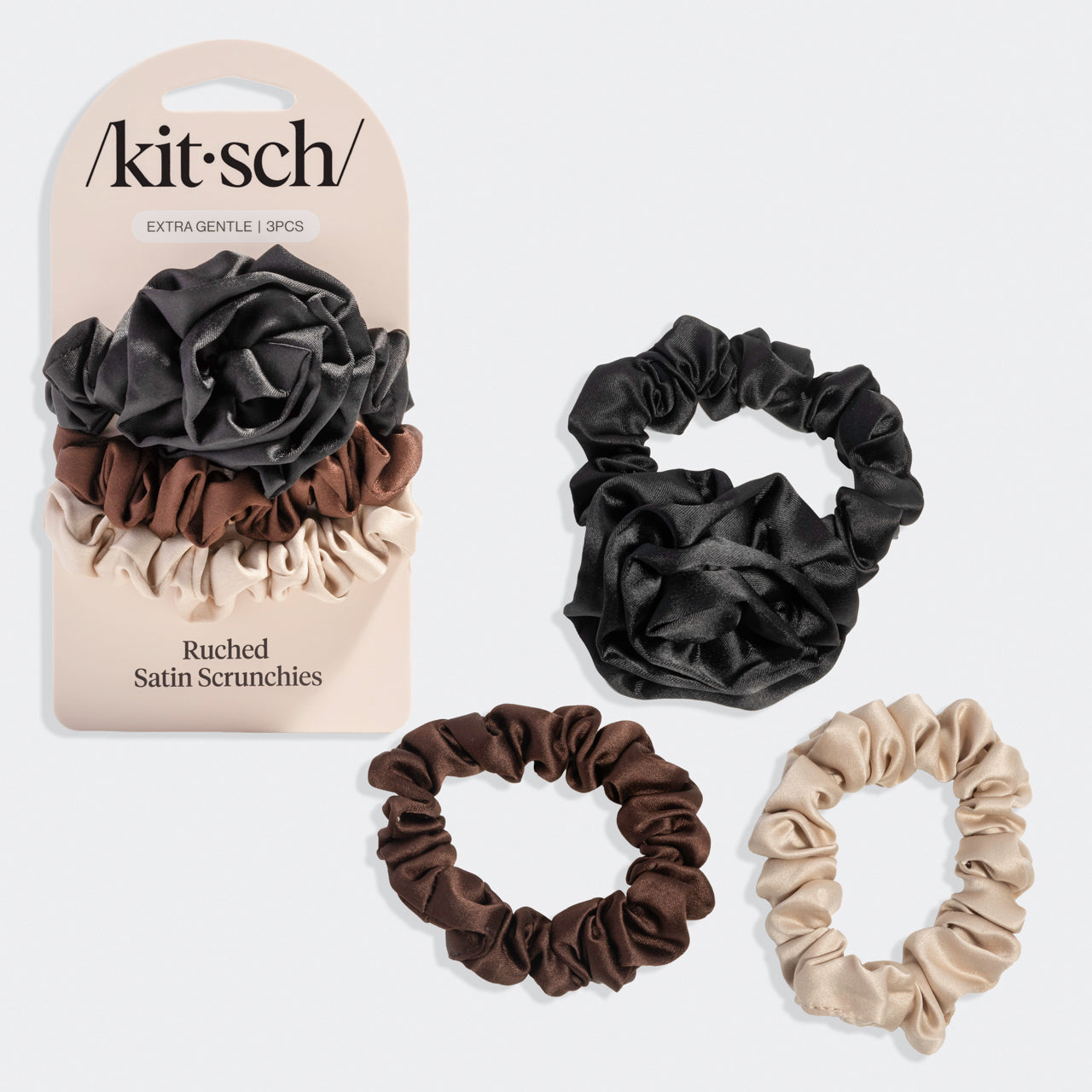 kitsch-black-rosette-ruched-satin-scrunchie-haargummi-schwarz image 2