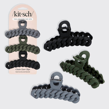 kitsch-chain-claw-clips-3er-set-black-moss-haarklammern image 1