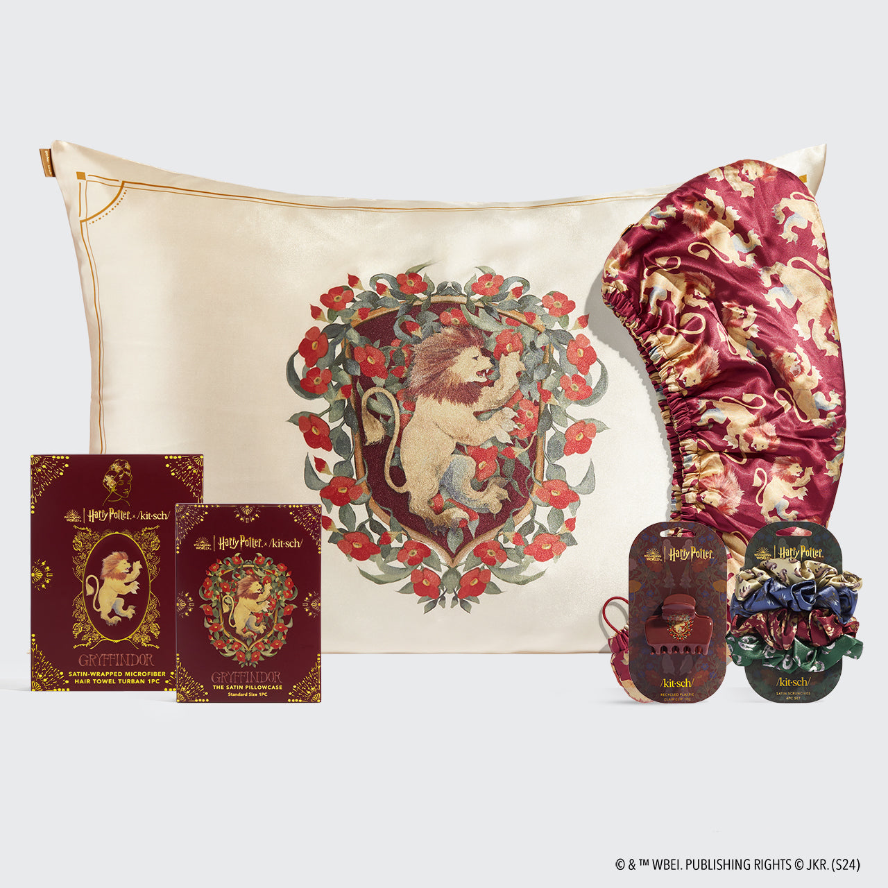 kitsch-x-harry-potter-gryffindor-bundle-satin-kissenbezug-haarspangen-set image 2