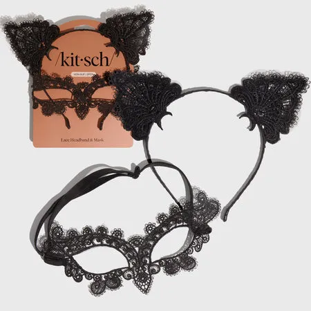 kitsch-black-cat-lace-stirnband-und-maske-set image 1