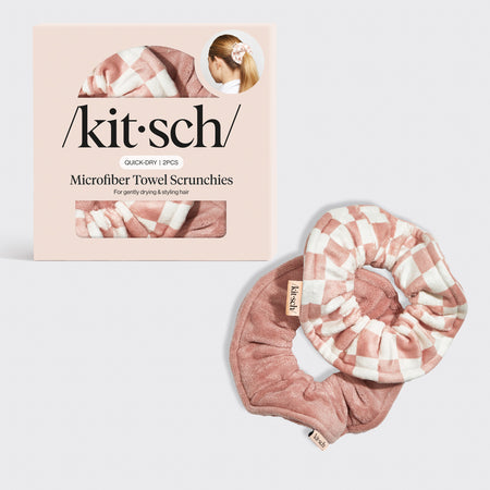 kitsch-terracotta-checker-microfiber-towel-scrunchies-2er-set image 1