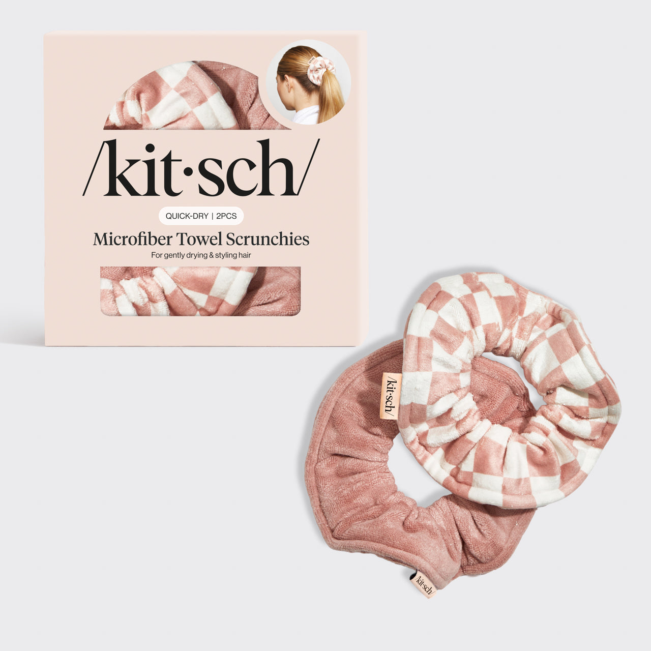 kitsch-terracotta-checker-microfiber-towel-scrunchies-2er-set image 2