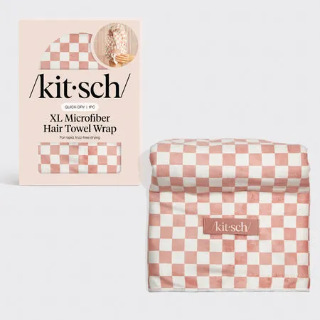 kitsch-terracotta-checker-xl-hair-towel-wrap-mikrofaser-haarturban image 1