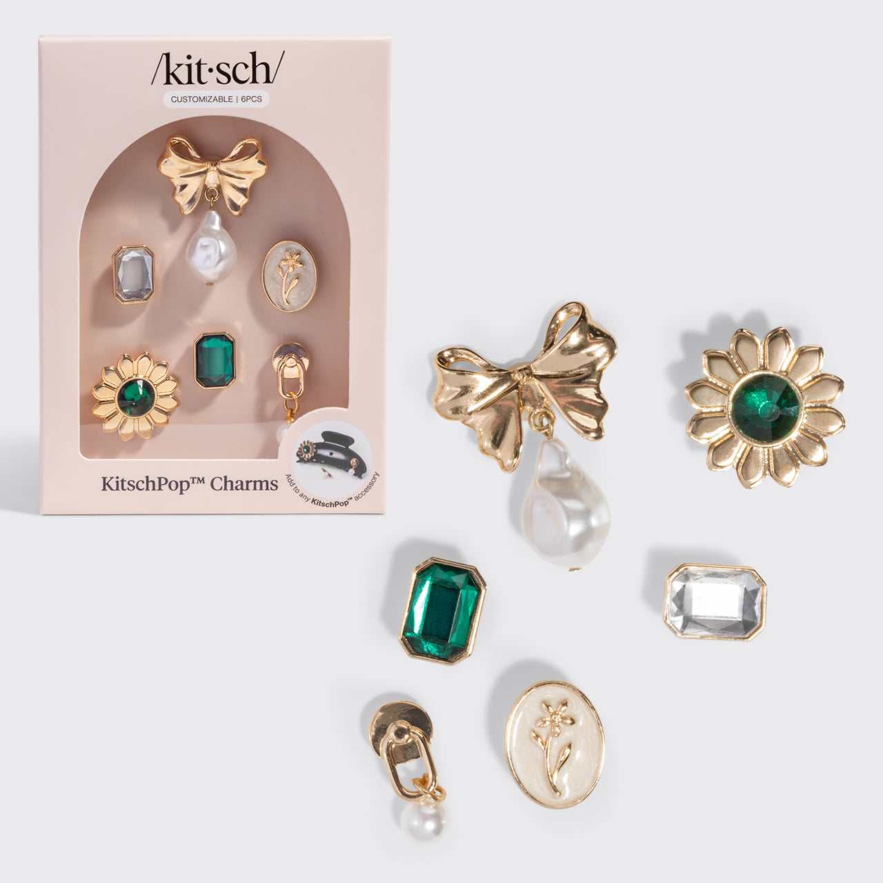 kitsch-kitschpop-charms-vintage-emerald-6-wechsel-charms-gr-n-gold image 2