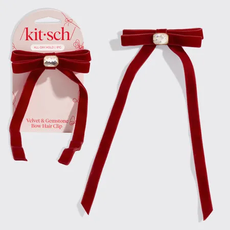 kitsch-velvet-gemstone-bow-haarclip-rot image 1