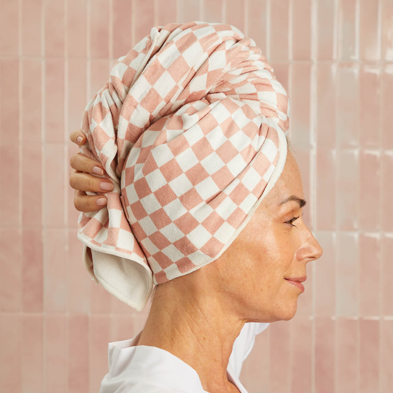 kitsch-terracotta-checker-xl-hair-towel-wrap-mikrofaser-haarturban image 6