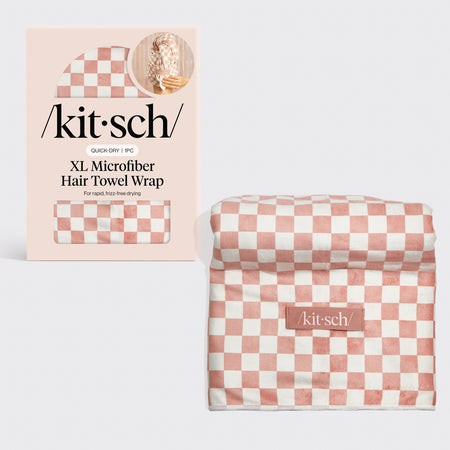 kitsch-terracotta-checker-xl-hair-towel-wrap-mikrofaser-haarturban image 1