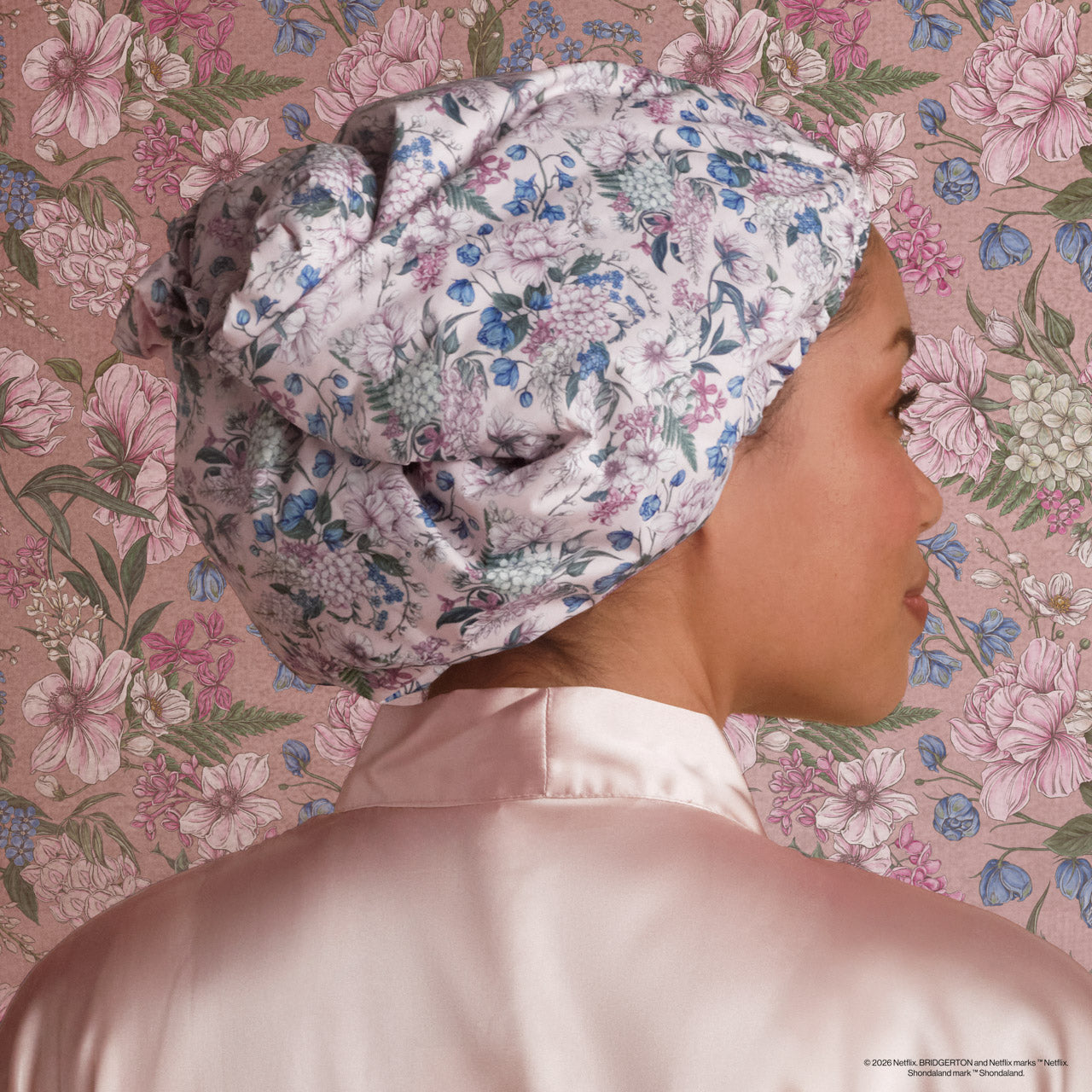 kitsch-x-bridgerton-satin-lined-flexi-shower-cap-wisteria image 5