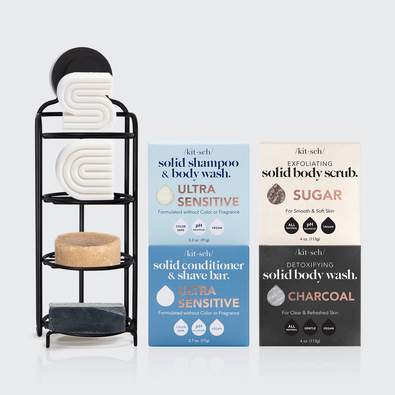 kitsch-free-clear-shampoo-conditioner-caddy-bundle-festes-haarpflege-set image 2