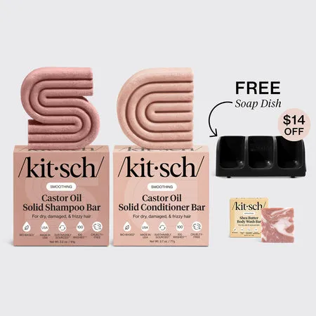 kitsch-nourishing-castor-oil-shampoo-conditioner-bar-bundle-mit-seifenschale-ter image 1