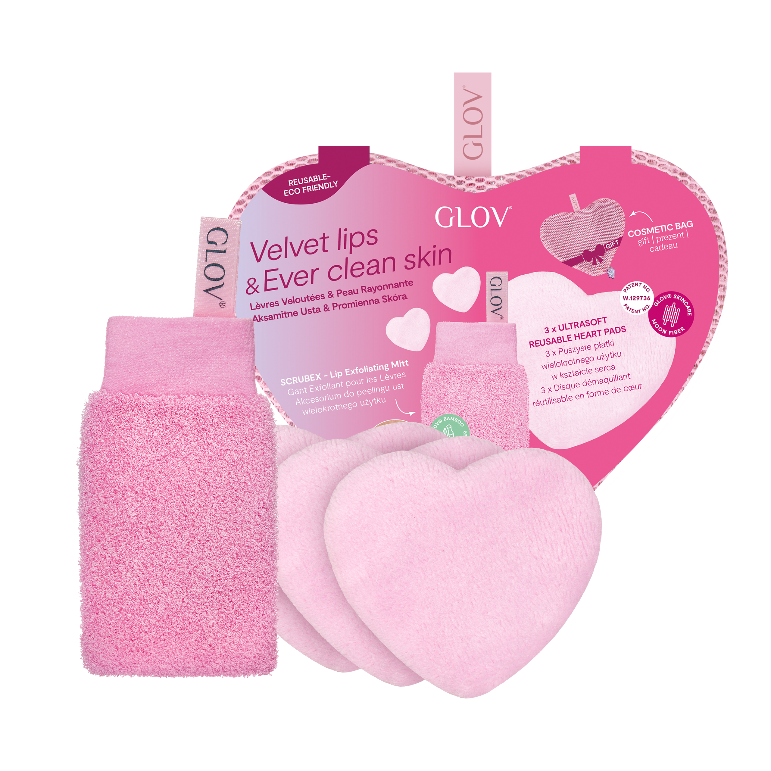 glov-velvet-lips-and-ever-clean-skin-set-lippen-peeling-herz-abschminkpads image 1