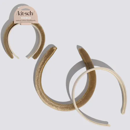 kitsch-cream-camel-satin-velvet-headbands-haarreifen-2er-set image 1