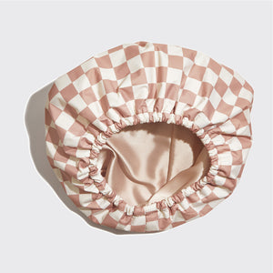 kitsch-terracotta-checker-satin-shower-cap-duschhaube-kariert image 8