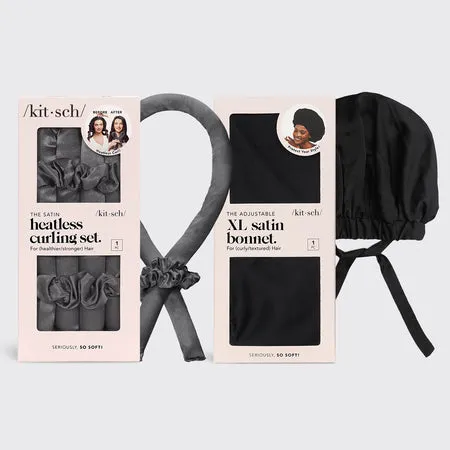 kitsch-charcoal-black-nighttime-blowout-routine-heatless-locken-set-mit-satin-bo image 1