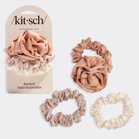 kitsch-terracotta-rosette-ruched-satin-scrunchies-haargummi image 1