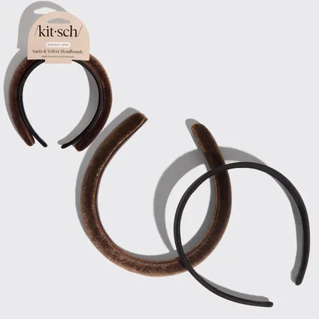 kitsch-satin-velvet-headbands-duo-schwarz-schoko image 1
