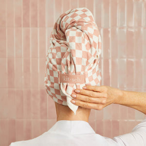 kitsch-terracotta-checker-xl-hair-towel-wrap-mikrofaser-haarturban image 7