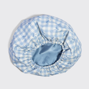 kitsch-gingham-blue-satin-lined-flexi-shower-cap-extra-weite-duschhaube image 8