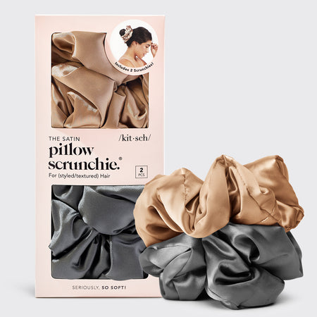 kitsch-satin-pillow-scrunchies-charcoal-gold-2er-set-seiden-haargummis image 1
