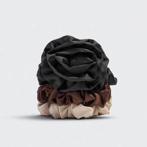 kitsch-black-rosette-ruched-satin-scrunchie-haargummi-schwarz image 8