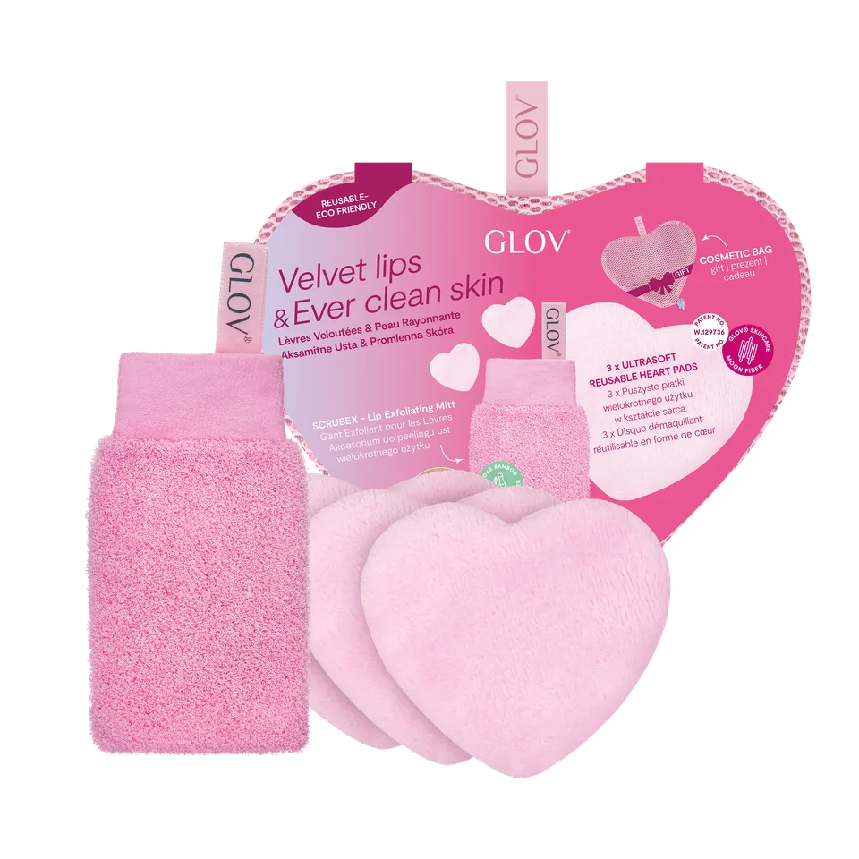 glov-velvet-lips-and-ever-clean-skin-set-lippen-peeling-herz-abschminkpads image 1