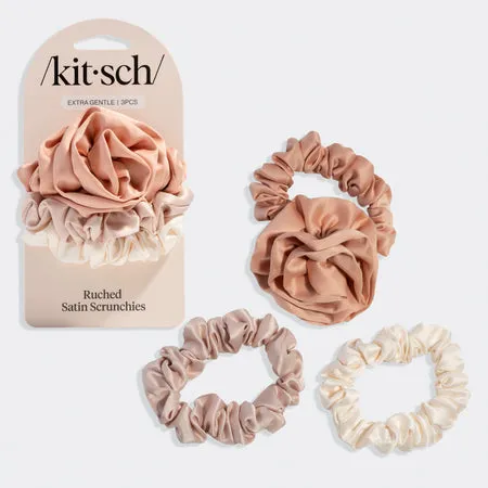 kitsch-terracotta-rosette-ruched-satin-scrunchies-haargummi image 1
