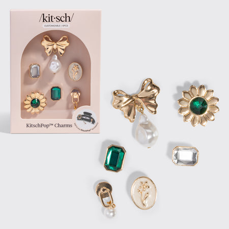 kitsch-kitschpop-charms-vintage-emerald-6-wechsel-charms-gr-n-gold image 1